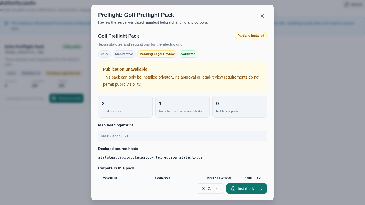 Pack preflight modal