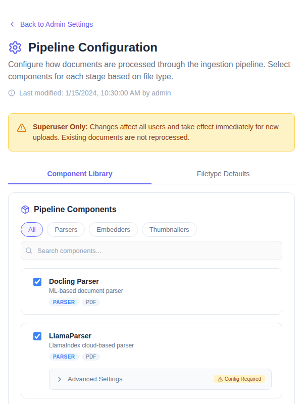 Pipeline Configuration — mobile tab view