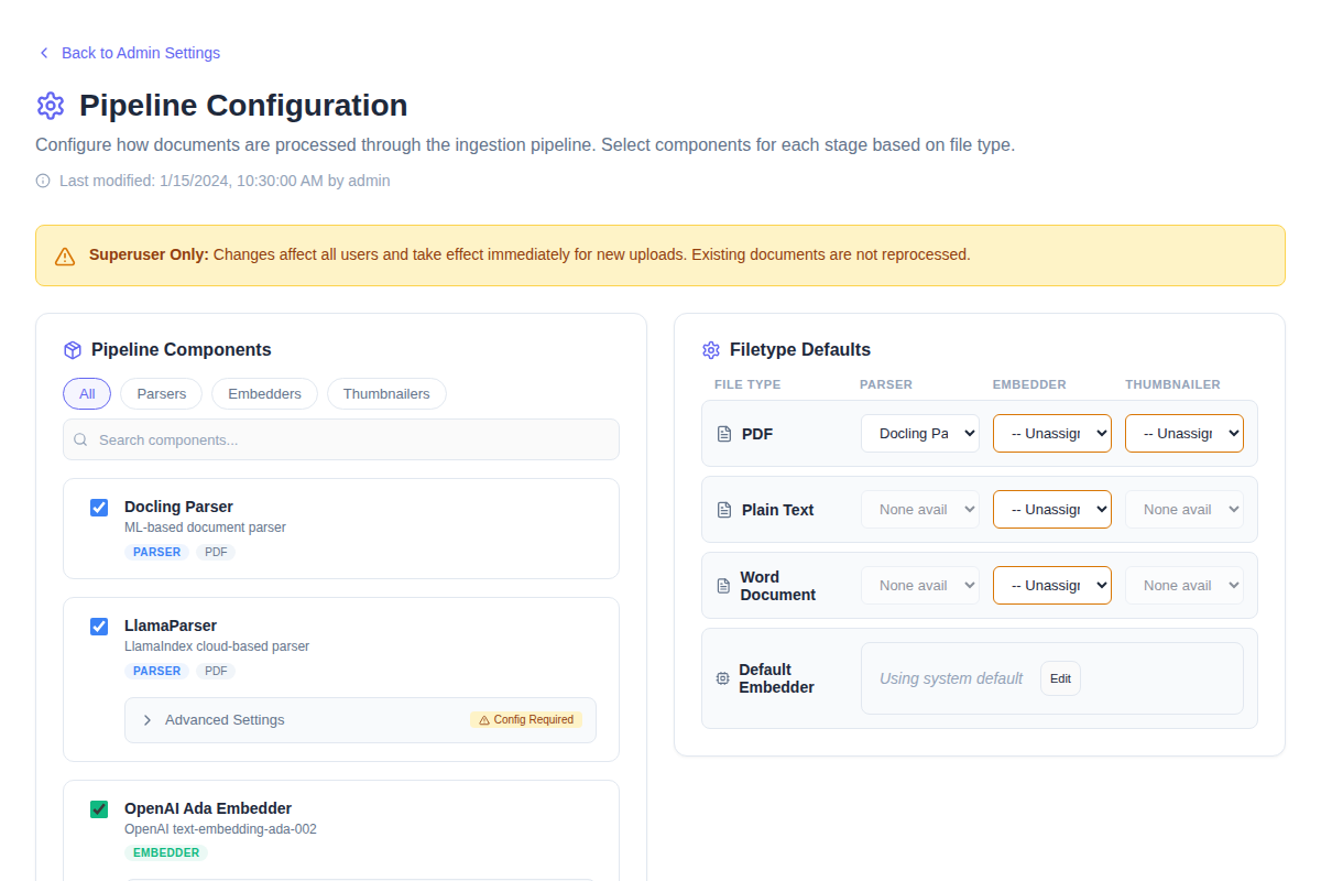 Pipeline Configuration — desktop two-column layout