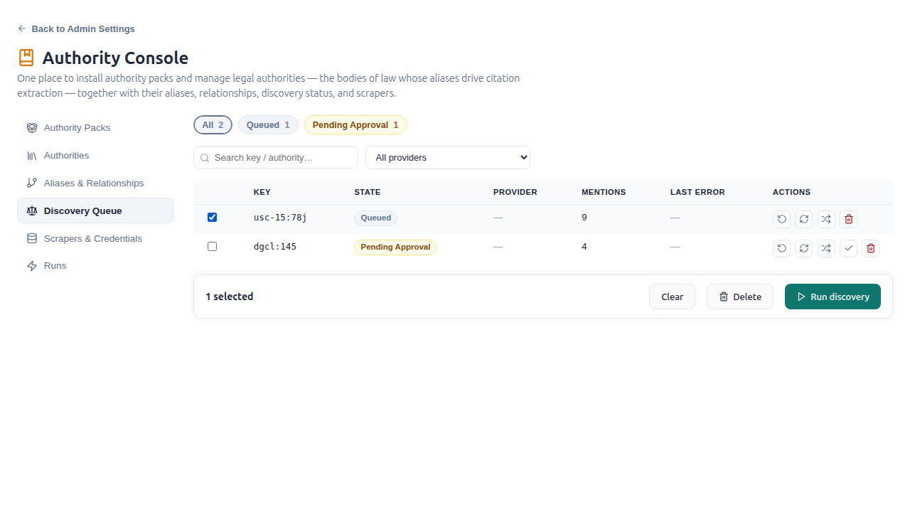 Authority Console — Queue tab