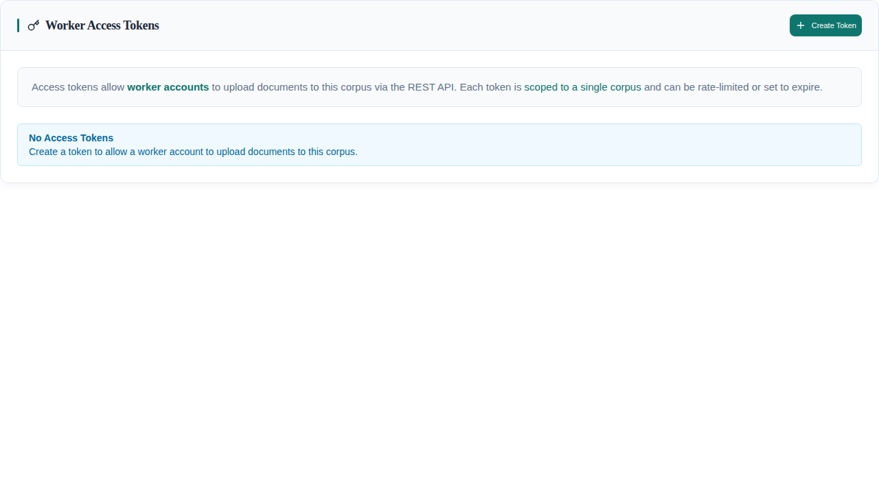 Worker Access Tokens empty state