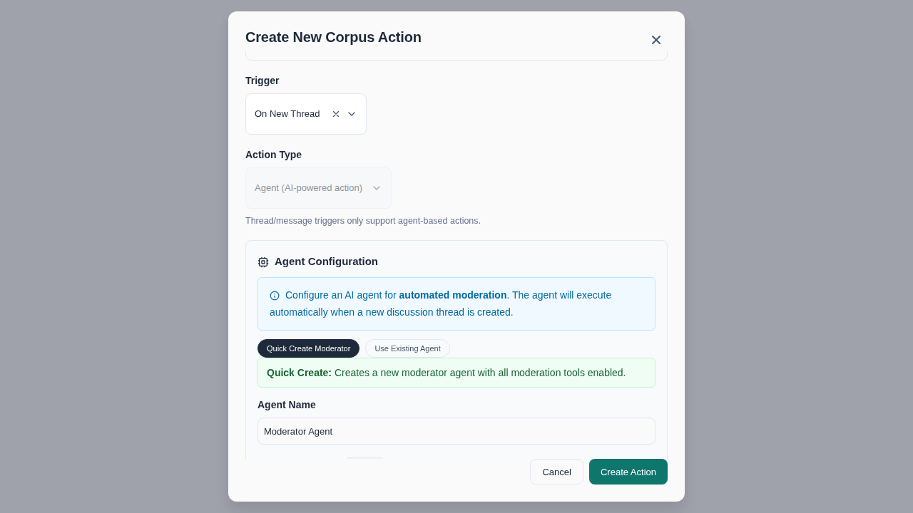 Create Action - Thread Moderator