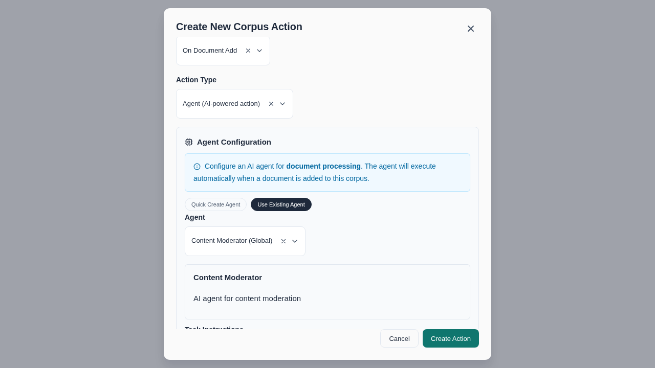 Create Action - Agent