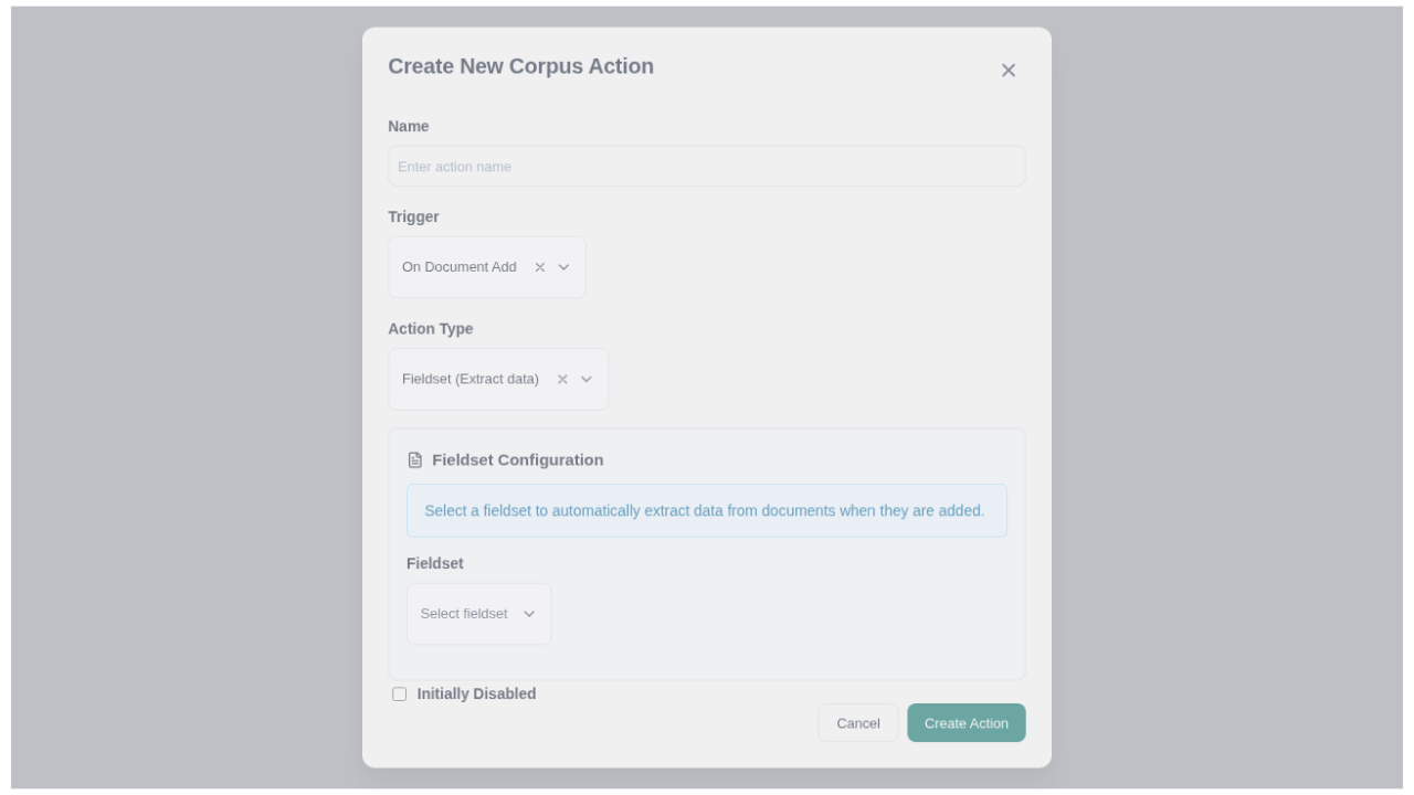 Create Action - Fieldset