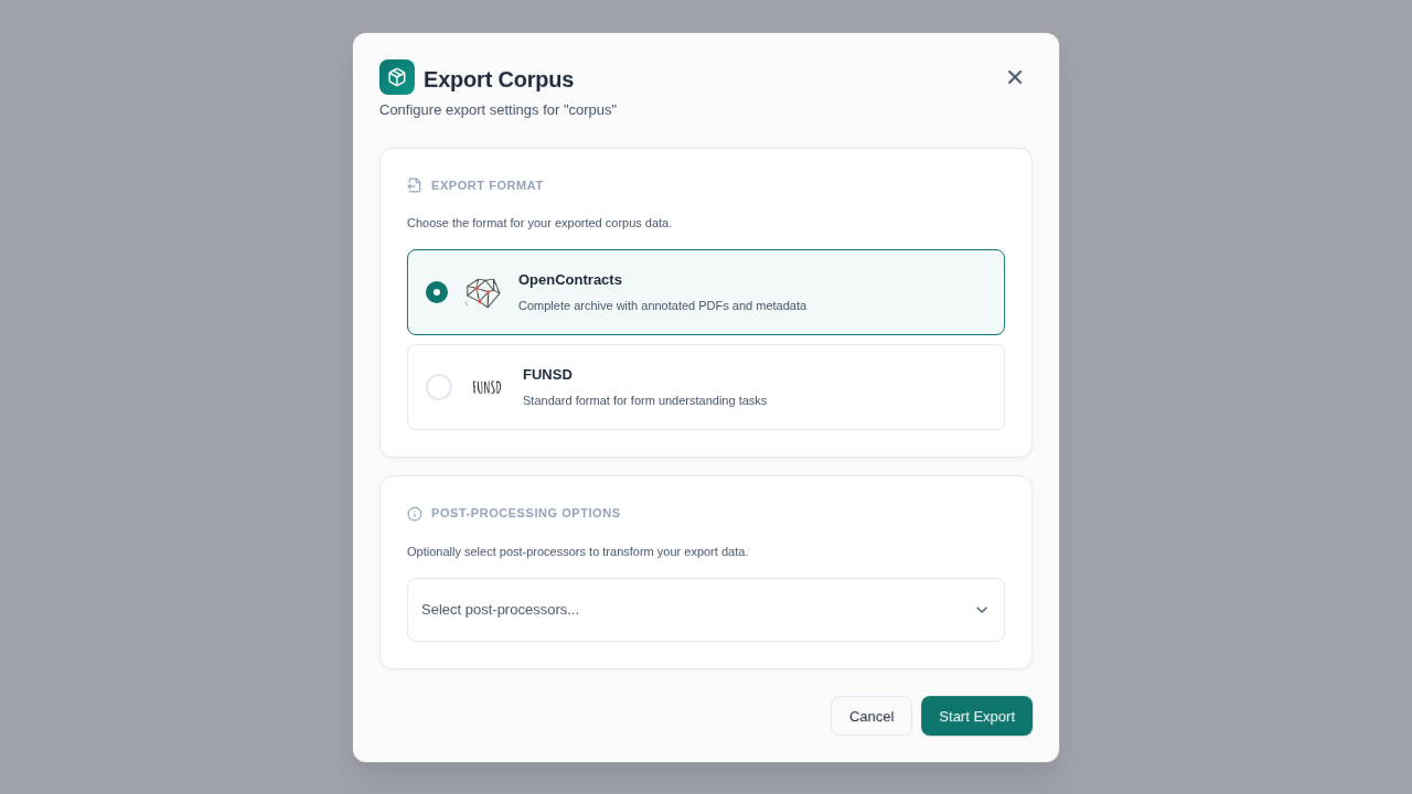 Export configuration modal