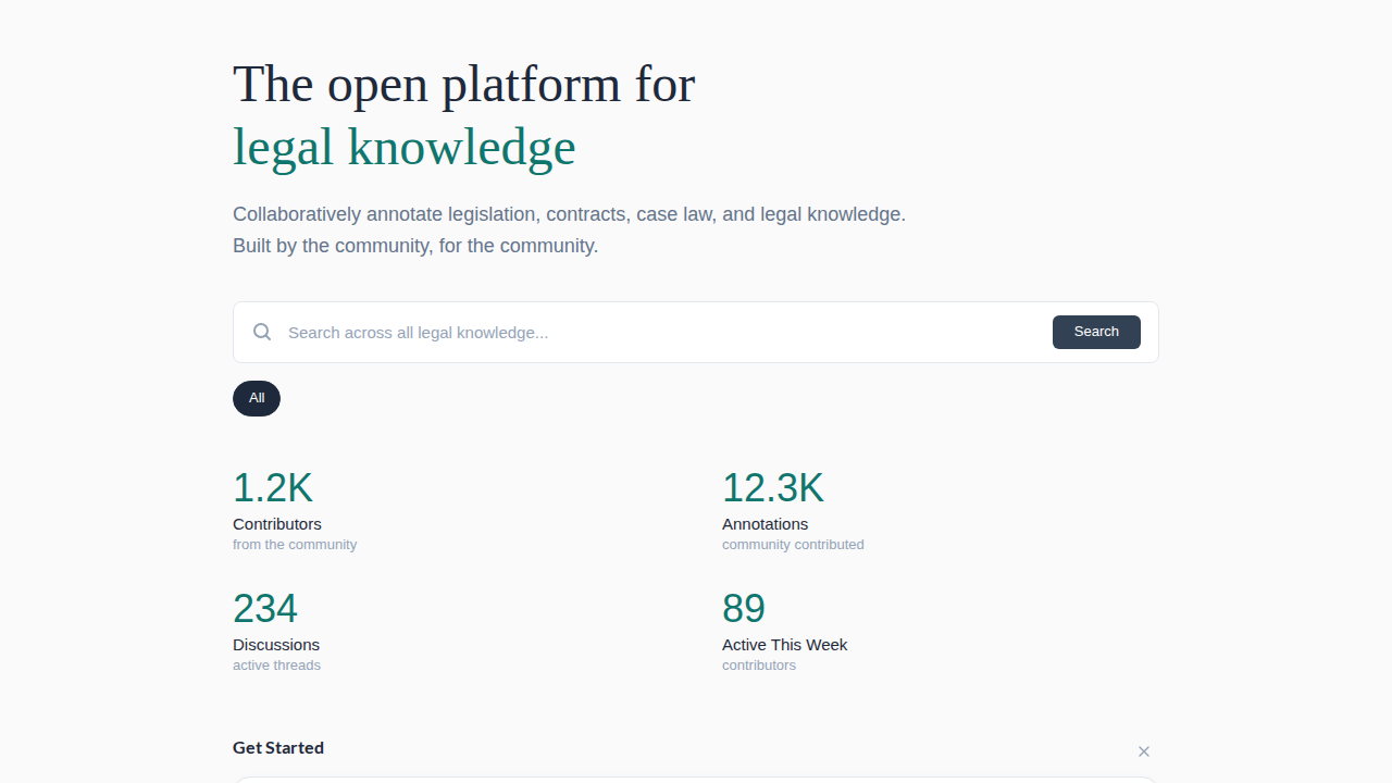 Discovery Landing Page - The new homepage showcasing trending corpuses, recent discussions, and community statistics