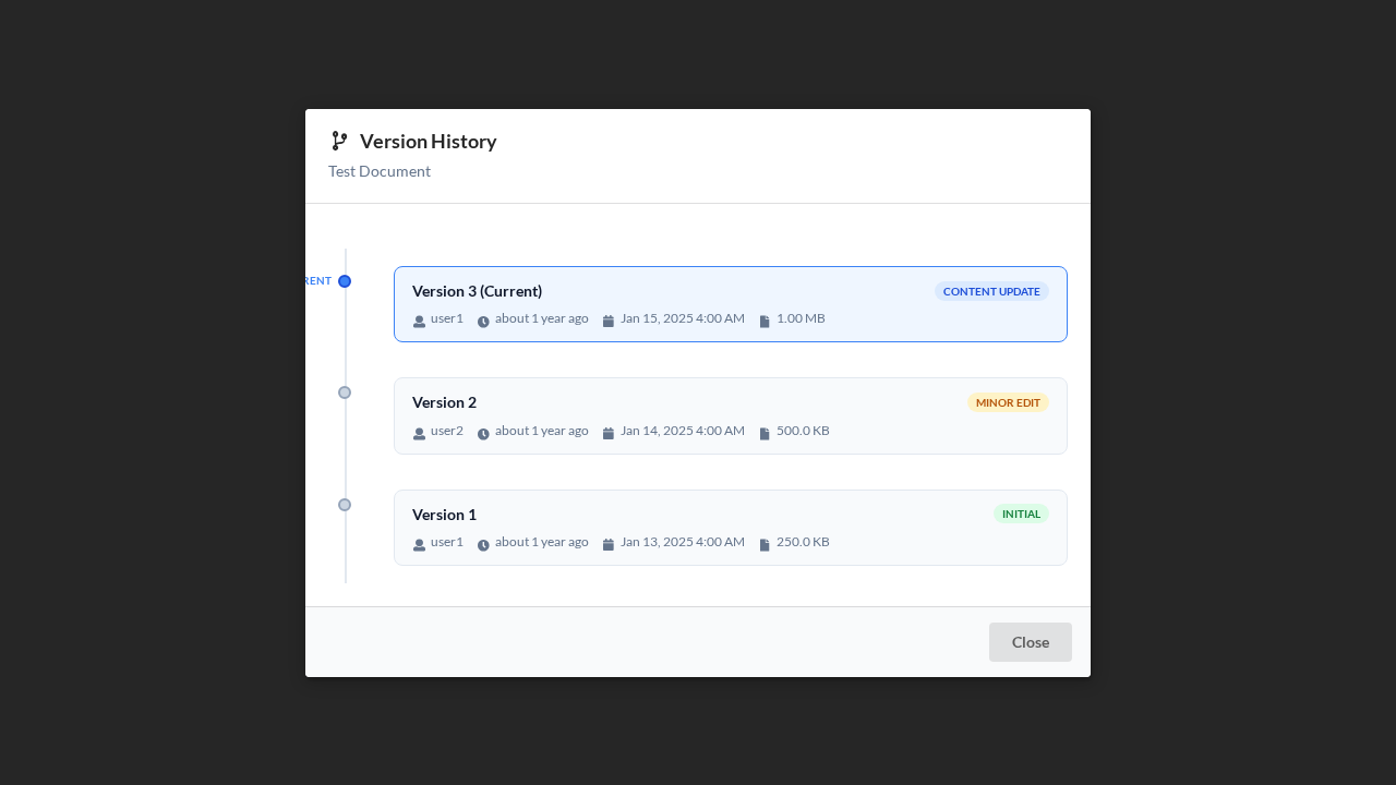 Version History Panel - Browse and restore previous document versions with full change tracking